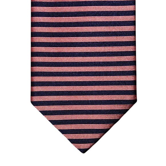 Brooks Brothers Makers Repp Necktie Mens Pink Black Dark Blue Horizontal Striped - Picture 1 of 4